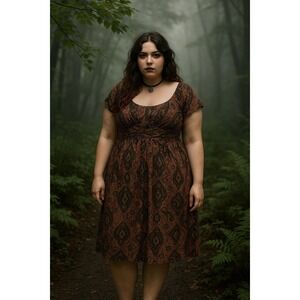 Whimsigoth Boho Dark Woodland Fairygrunge Brown Burgundy Paisley 18/20W Dress